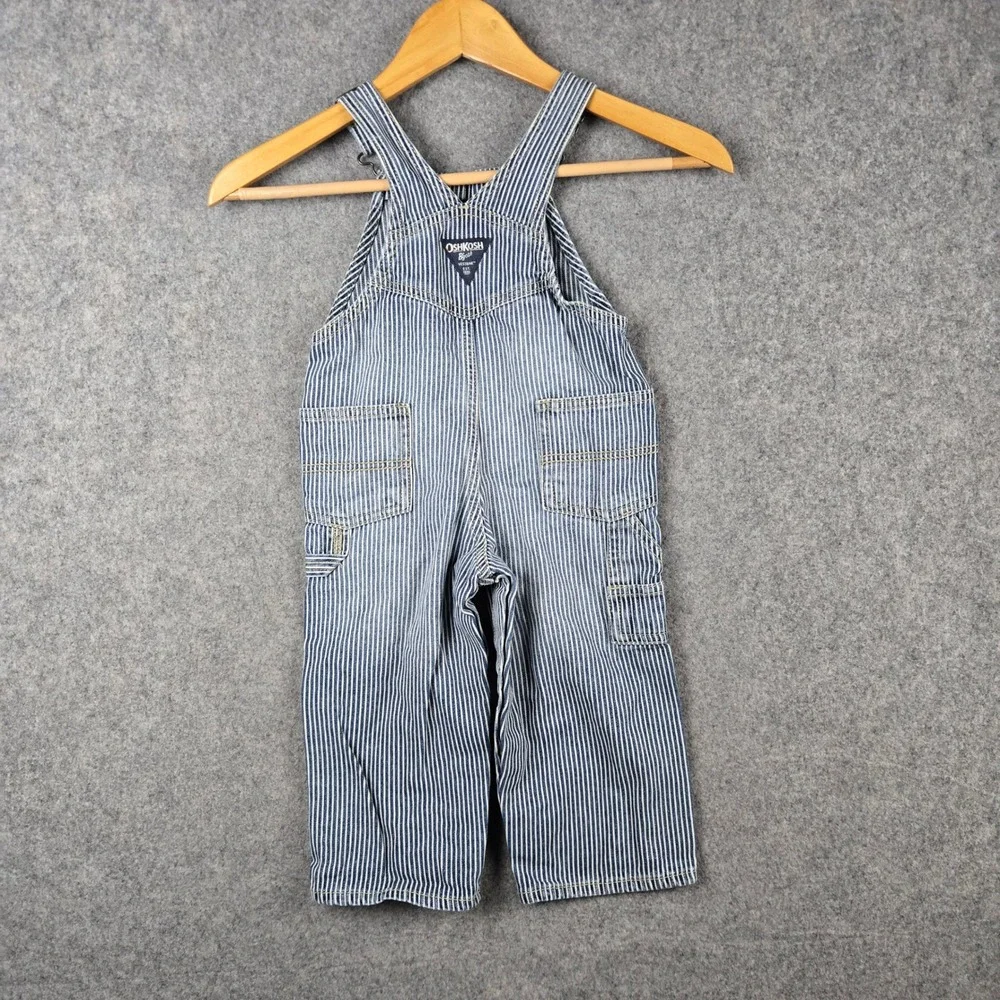 OshKosh B'gosh Hickory Stripe Overalls Kids 24M Blue White Railroad Carpenter